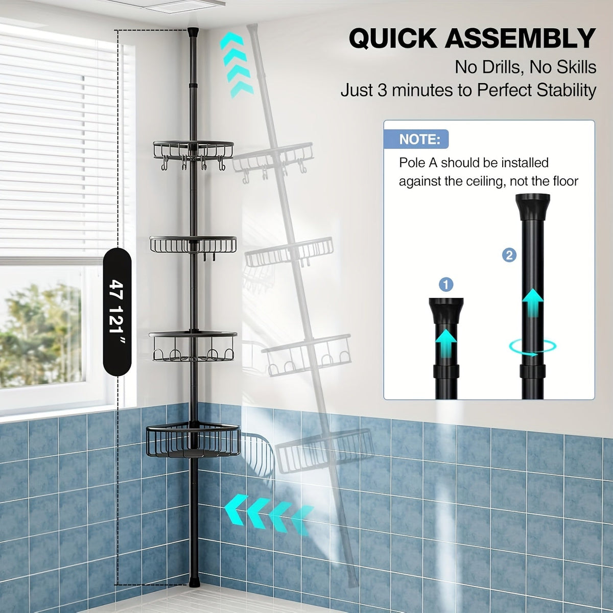 4-Tier No-Drill Corner Shower Organizer