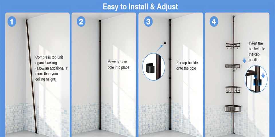 4-Tier No-Drill Corner Shower Organizer