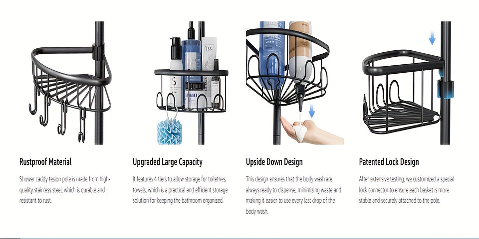 4-Tier No-Drill Corner Shower Organizer